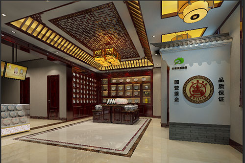 华安古朴典雅的中式茶叶店大堂设计效果图