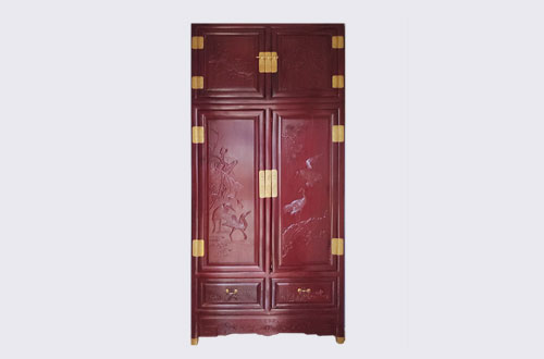 华安高端中式家居装修深红色纯实木衣柜